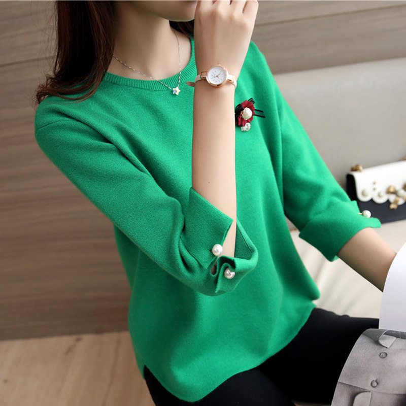 秋冬新款红色套头针织衫短款毛衣 黛思彤毛针织衫