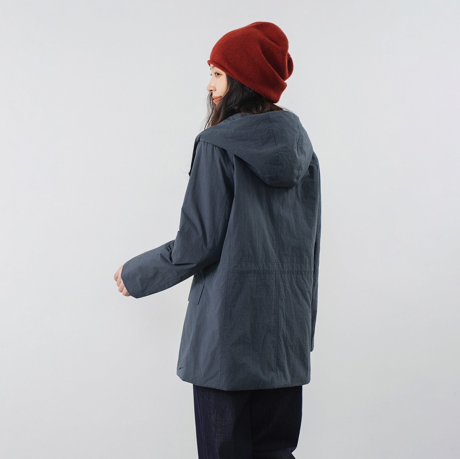 梭家｜阅行｜新雪丽高效保暖 匹马棉连帽深灰蓝棉服秋冬女士外套