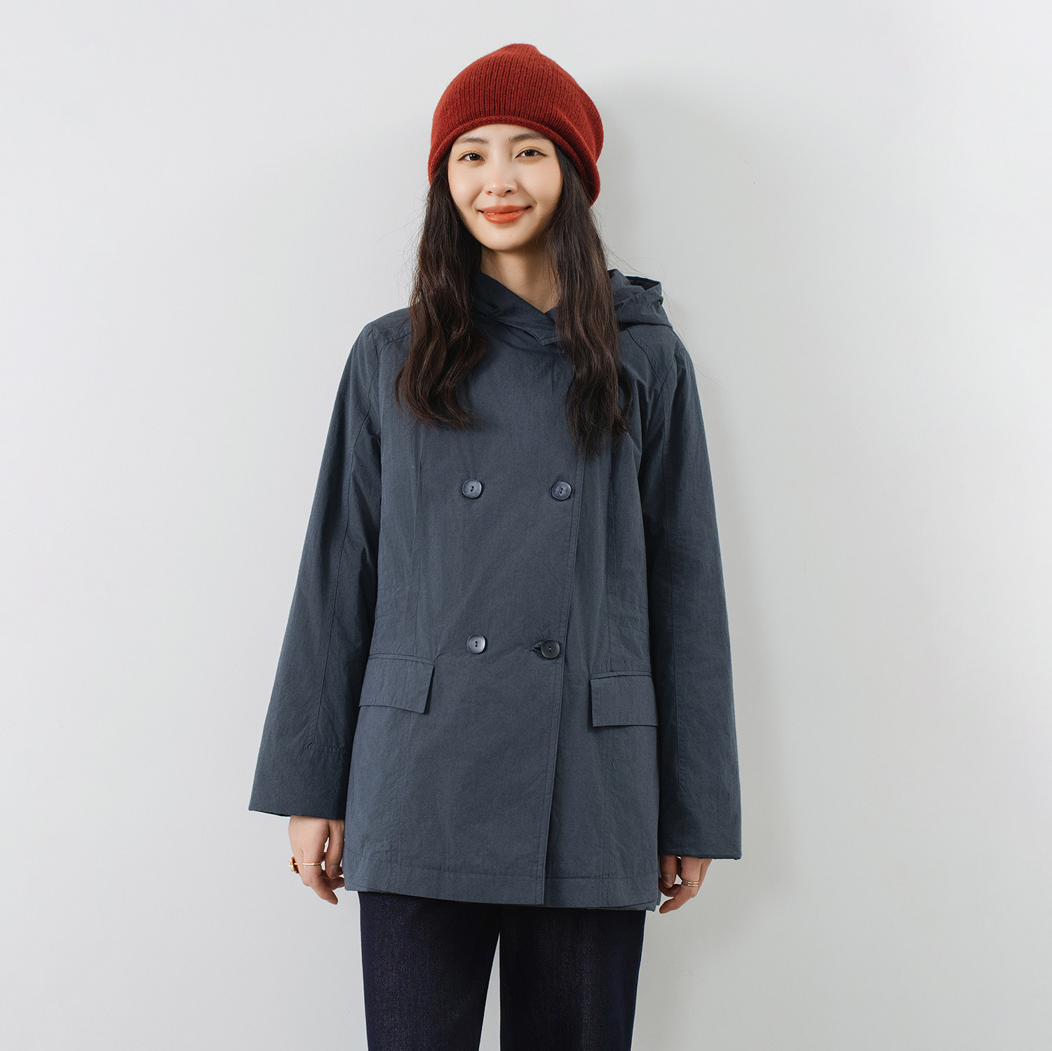 梭家｜阅行｜新雪丽高效保暖 匹马棉连帽深灰蓝棉服秋冬女士外套