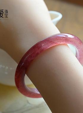 天然草莓晶手镯鸽血红草莓晶半山水渐变细条粉水晶满籽素圈饰品女