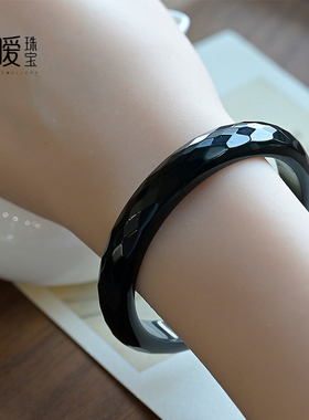 天然黑曜石手镯刻面款个性镯子