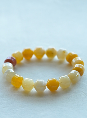 天然金丝玉手串多宝糖色白玉手链