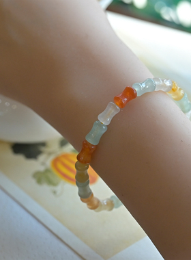 天然金丝玉手串搭配东陵玉竹节珠