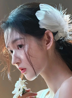 王玉雯同款高贵白天鹅羽毛头饰发夹女超仙边夹芭蕾风万圣节发饰