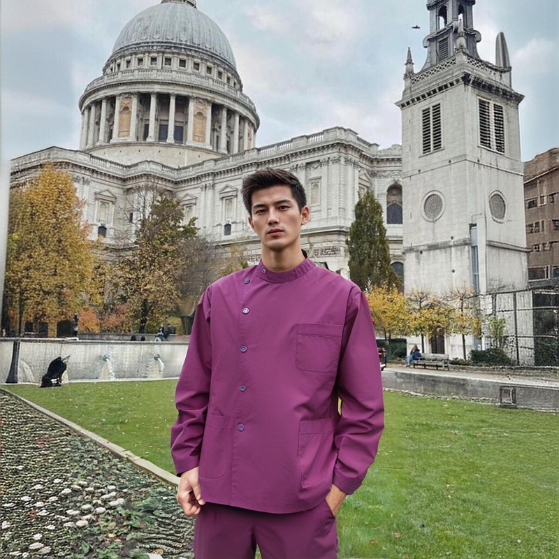 口腔医生服牙科秋冬新款护士服长袖紫色分体套装美容师服ICU深紫 - 图1