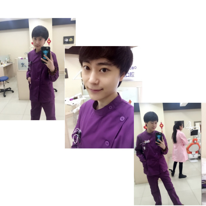 口腔医生服牙科秋冬新款护士服长袖紫色分体套装美容师服ICU深紫 - 图3