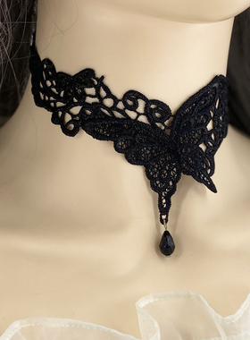 桃心黑色蕾丝锁骨链颈带