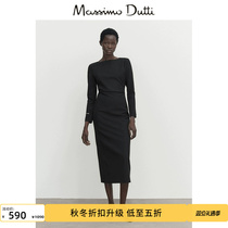 Discount season Massimo Dutti woman dress 2023 autumn and winter new French style Herbene wind black long sleeve one-piece dress small black dress 06688597800