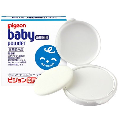 日本贝亲固体爽身粉婴儿专用新生宝宝痱子粉带粉扑儿童天然防痱子