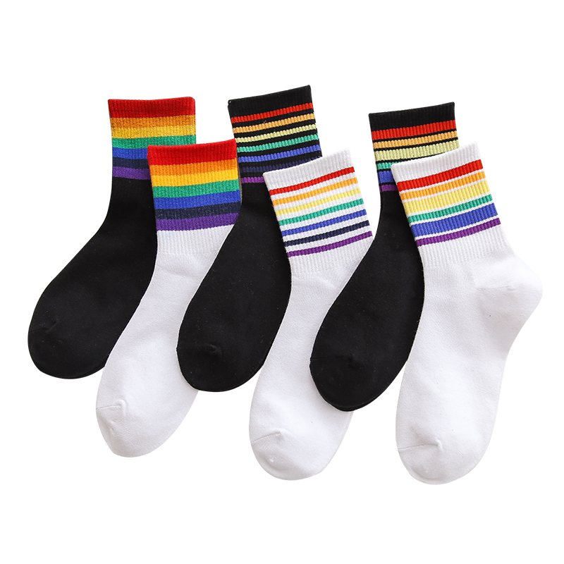 女袜ins潮中筒袜短袜吃色彩的袜子彩色eat rainbow socks彩虹袜