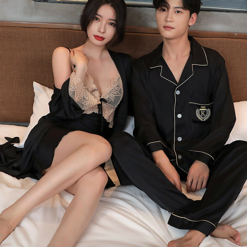 情侣结婚红色春秋冰丝吊带性感晨袍 丝涵原睡衣/家居服套装