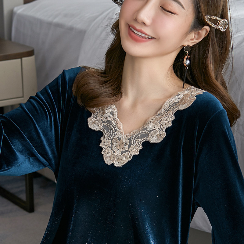 韩版网红睡衣秋冬天长袖睡裙连体衣 丝涵原睡裙