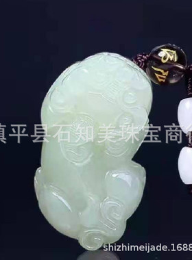 新疆和田玉碧玉貔貅吊坠情侣款青白玉貔貅外蒙料玉石挂件玉雕高端