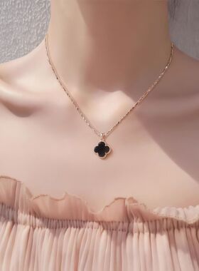 足银999玛瑙四叶草吊坠项链女精致小众轻奢百搭锁骨链新款代发