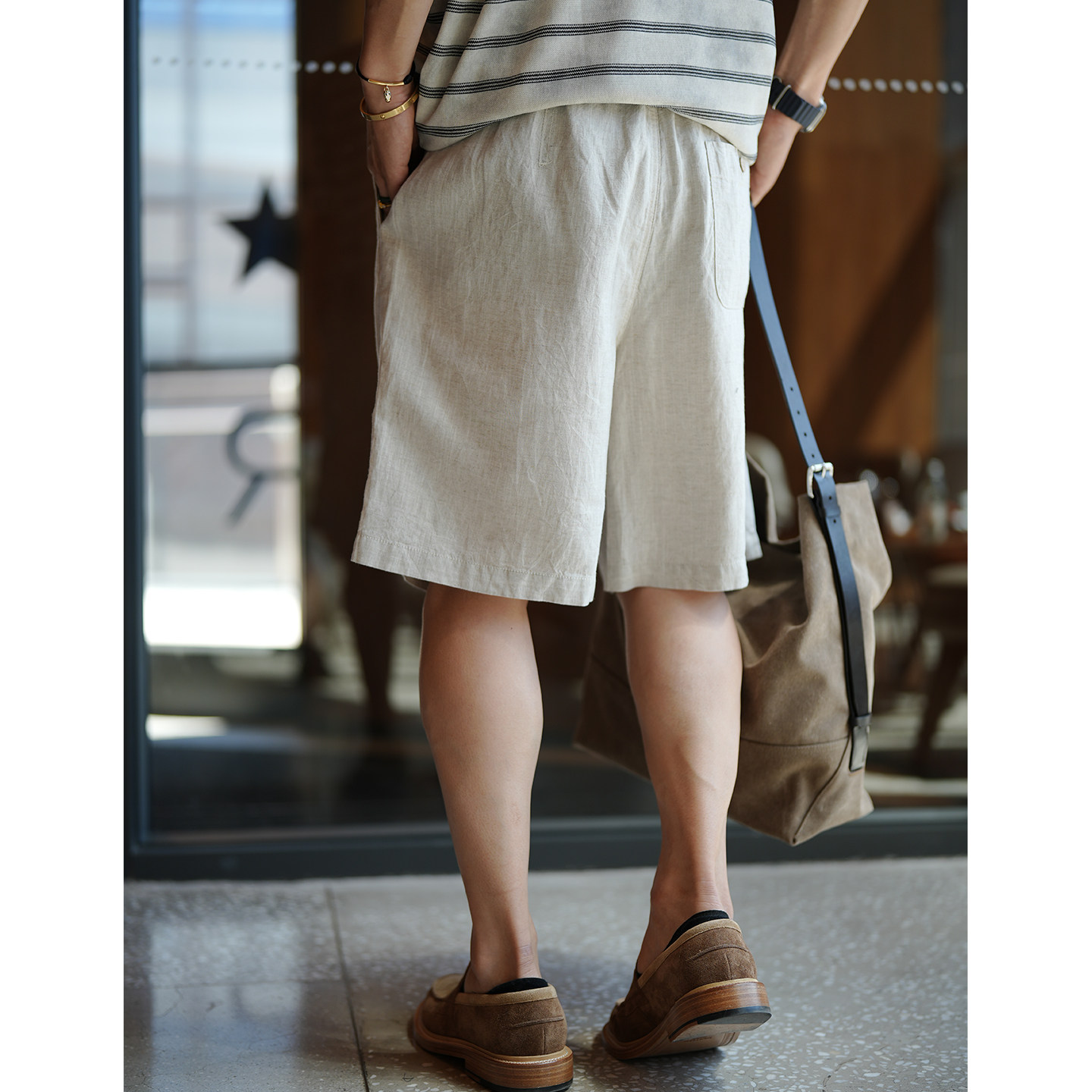 日系复古高品质亲肤抗皱亚麻短裤男夏季潮流新款松紧腰纯色五分裤,淘宝优惠券,粉丝福利购,淘宝优惠卷