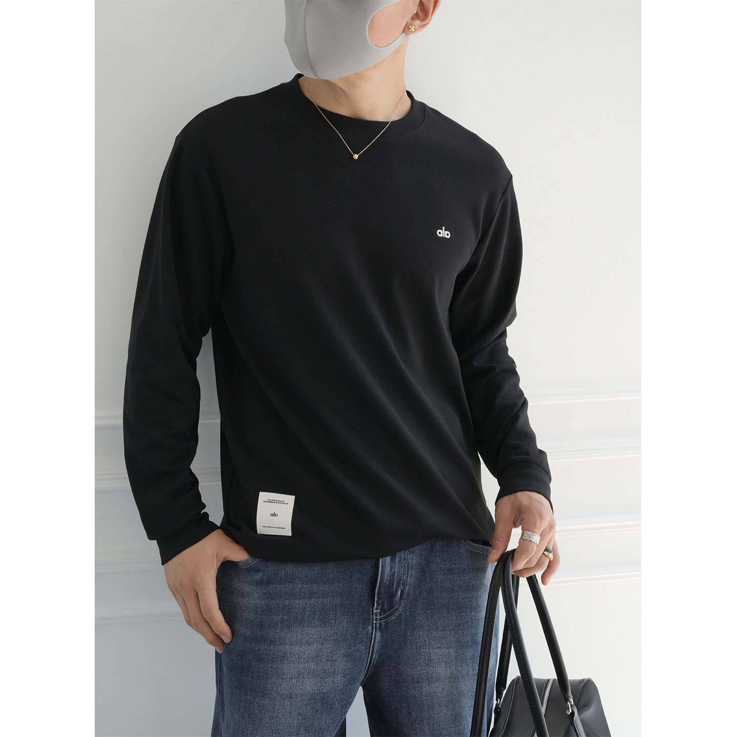 韩版精工字母绣标圆领针织长袖T恤男早秋新款潮牌简约百搭打底衫,淘宝优惠券,粉丝福利购,淘宝优惠卷