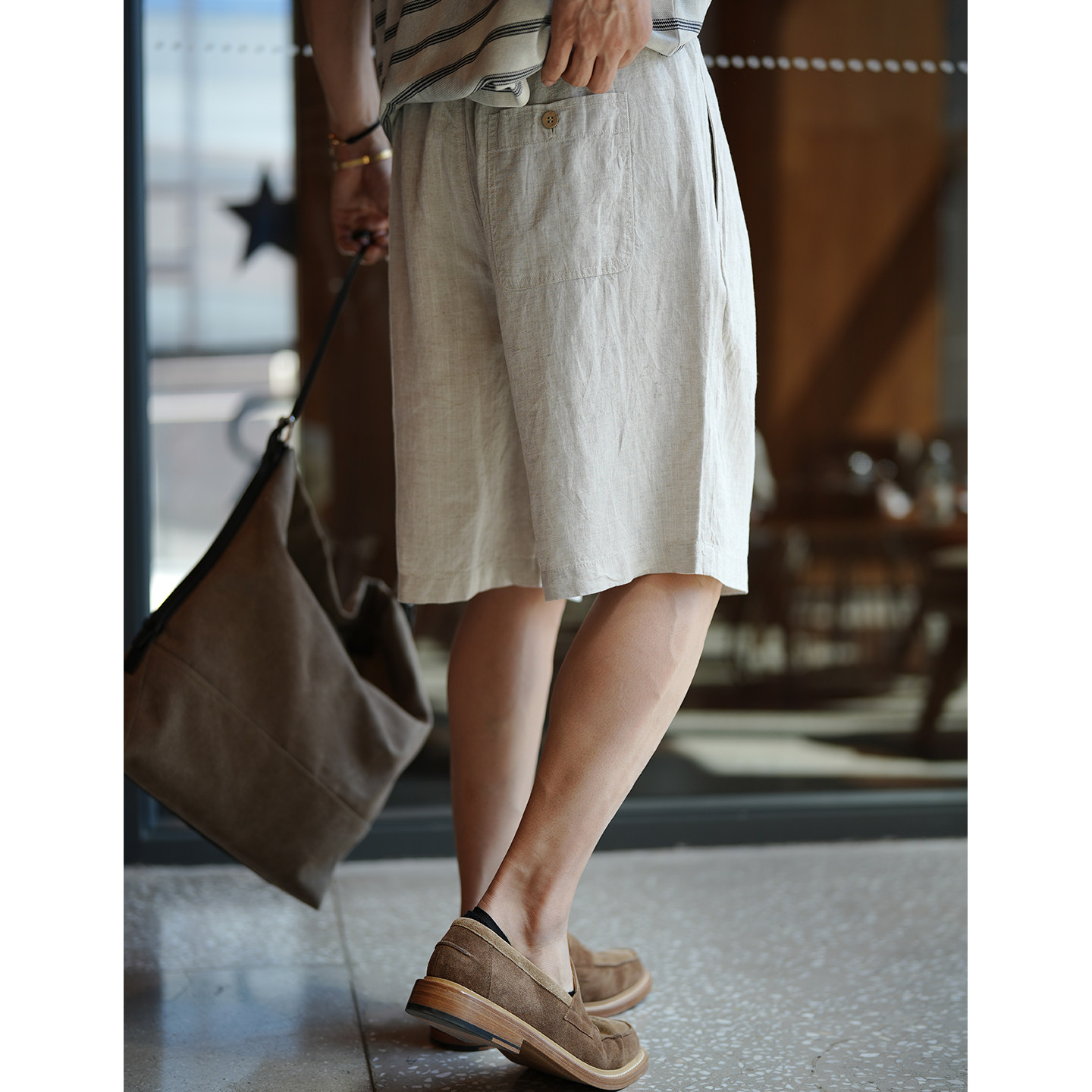 日系复古高品质亲肤抗皱亚麻短裤男夏季潮流新款松紧腰纯色五分裤,淘宝优惠券,粉丝福利购,淘宝优惠卷