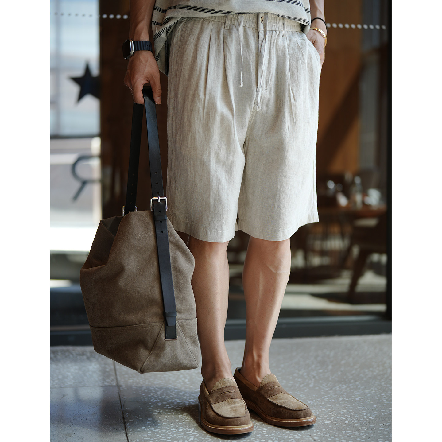 日系复古高品质亲肤抗皱亚麻短裤男夏季潮流新款松紧腰纯色五分裤,淘宝优惠券,粉丝福利购,淘宝优惠卷