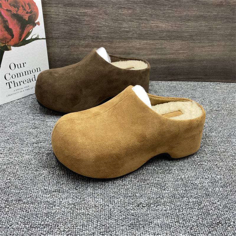 撤柜处理7CM内增高勃肯鞋女秋冬新款一脚蹬加绒毛毛包头半拖棉鞋,淘宝优惠券,粉丝福利购,淘宝优惠卷