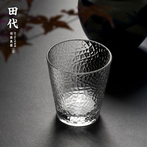 日式锤纹玻璃杯套装 家用简约水杯清新森系ins茶杯带杯架杯子套装 - 图0