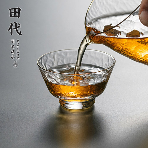 描金品茗杯 锤目纹 功夫茶具玻璃小茶杯 手工 - 图2