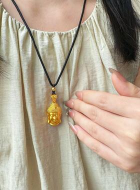 「轻金集」【精工版】笑面佛头吊坠项链保平安黑色编织绳传承金