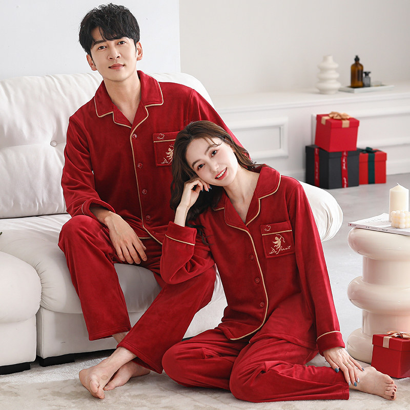 思馨坊情侣睡衣女秋冬季红色结婚海岛绒薄款珊瑚绒男士保暖家居服,淘宝优惠券,粉丝福利购,淘宝优惠卷