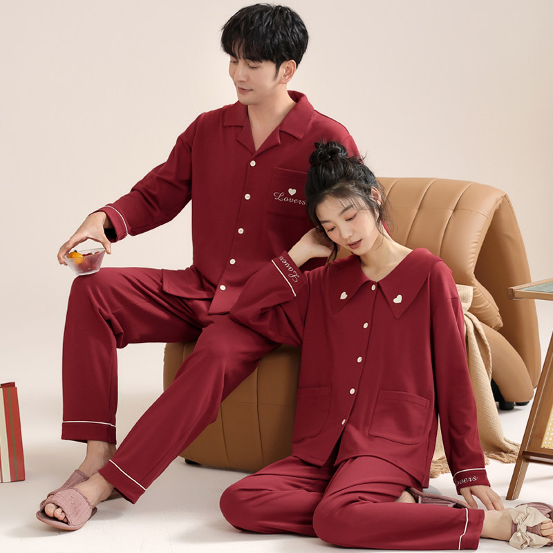 思馨坊情侣睡衣女春秋纯棉长袖红色新婚结婚男士家居服本命年套装,淘宝优惠券,粉丝福利购,淘宝优惠卷