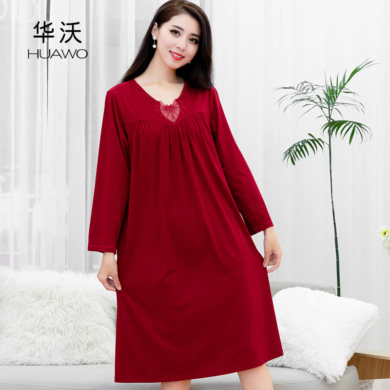 睡裙春秋长袖本命年酒红鼠年长裙 华沃服饰睡裙