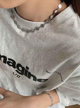 东大门韩国复古泰银小众笑脸项链