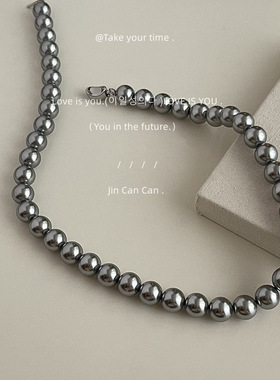 施家真多麻铂金灰色珍珠项链