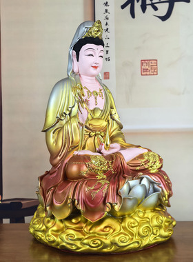 仿铜彩绘南海滴水观音佛像摆件