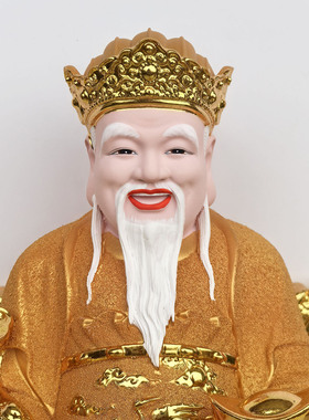 土地公土地婆神像树脂沙金