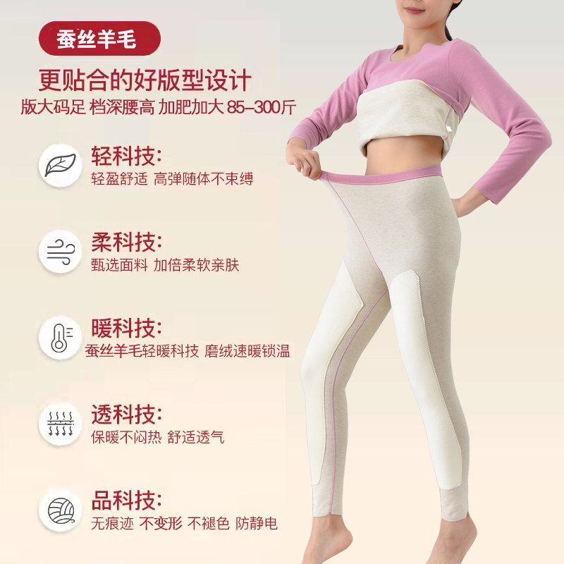 蚕丝羊毛加肥加大码保暖内衣女套装胖mm秋衣秋裤中老年加厚加绒德,淘宝优惠券,粉丝福利购,淘宝优惠卷