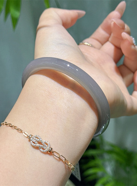 和田玉九紫离火烟灰紫细圆条手镯