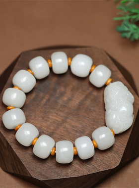 天然和田白玉路路通招财貔貅手链