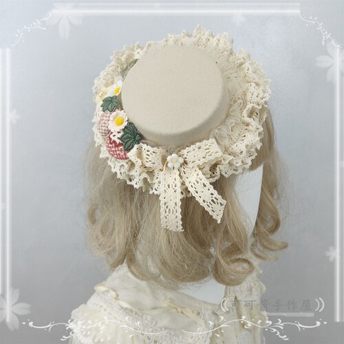 原创草莓手作小物扁帽发夹 洛丽塔甜美草莓小物蕾丝蝴蝶结发饰 - 图3