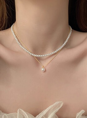 双层叠戴珍珠项链女配饰精致高级