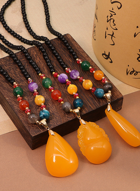 仿蜜蜡秋冬毛衣链长款民族风2025