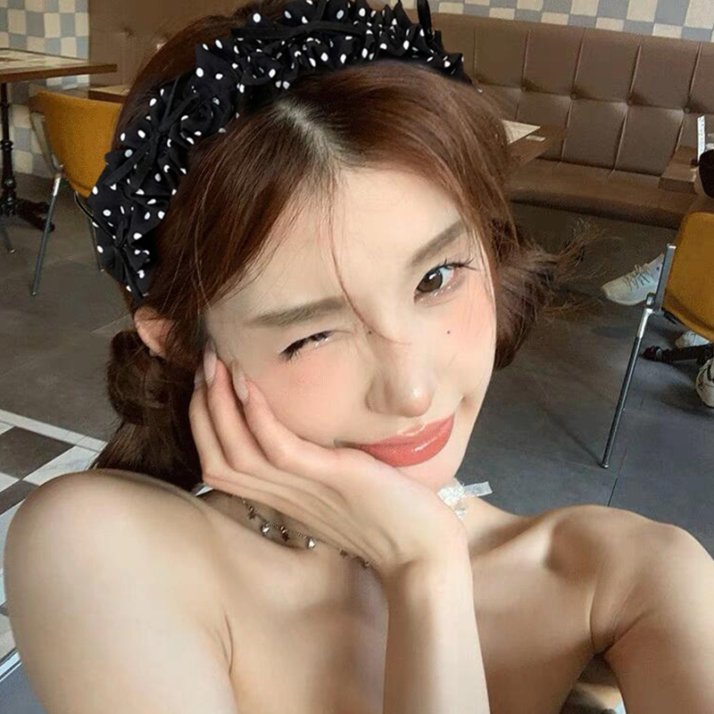 缪系少女~黑白波点蝴蝶结褶皱宽发箍甜美气质头箍压发发卡发饰品