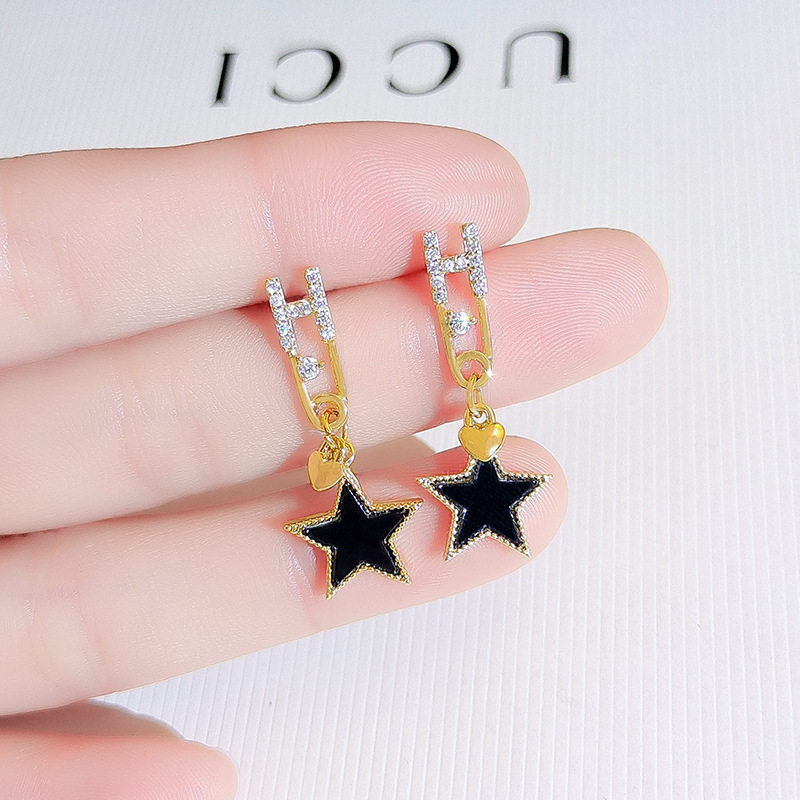 简约星星别针耳环新款耳坠时尚气质网红耳夹字母H耳钉女爆款耳饰,淘宝优惠券,粉丝福利购,淘宝优惠卷
