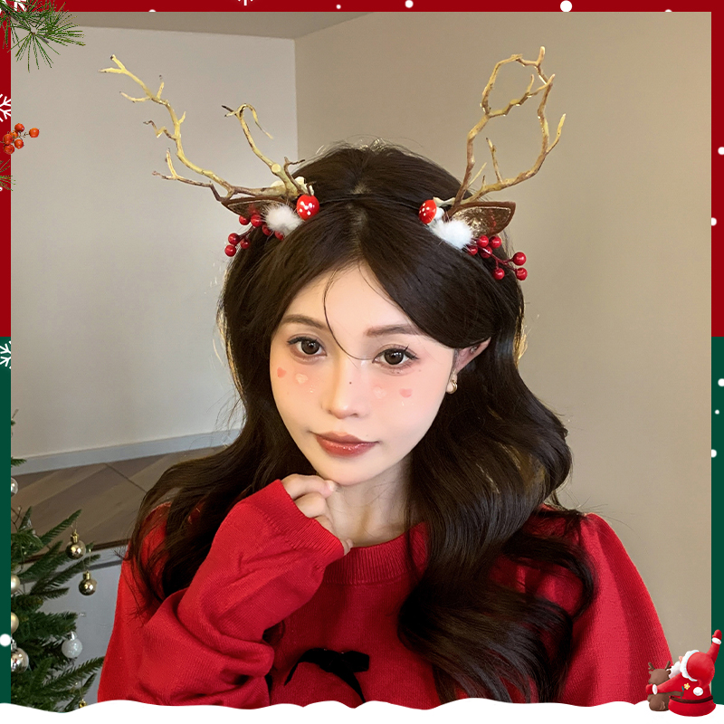 圣诞节鹿角发箍头饰森系节日派对发饰儿童圣诞装饰头箍女装扮发卡