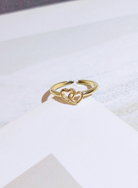 镂空心连心戒指小众设计感