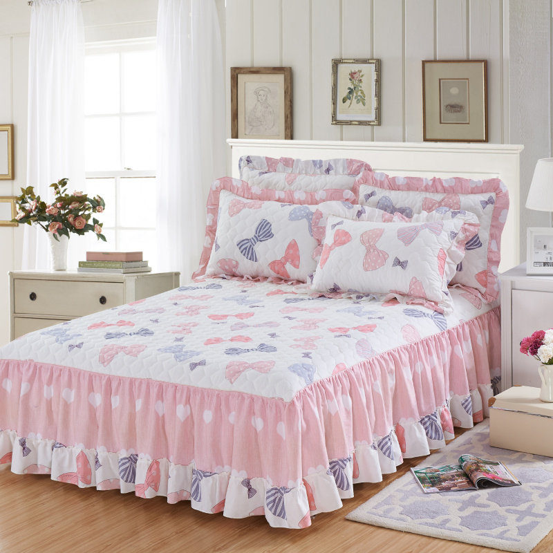韩版加厚纯棉床裙三件套全棉清仓夹棉床罩单件保护套荷叶花边双人,淘宝优惠券,粉丝福利购,淘宝优惠卷