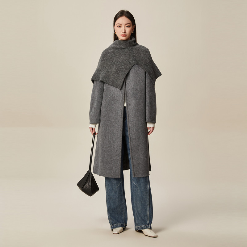 XG/雪歌2025年冬季新款配围脖双面呢大衣女风衣外套XK410034A482,淘宝优惠券,粉丝福利购,淘宝优惠卷