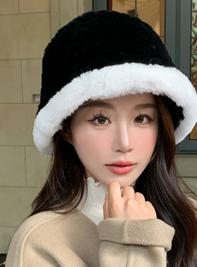 休闲百搭显脸小獭兔毛渔夫帽