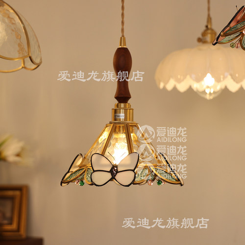 浪漫法式床头吊灯美式乡村日式复古现代简约彩色蝴蝶飘窗小吊灯 - 图2