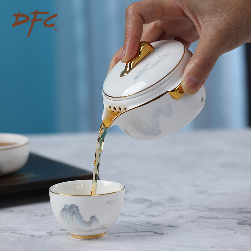 DFC五洲御瓷 白瓷便携旅行茶具一壶两杯泡茶壶户外功夫茶具快客杯 - 图2