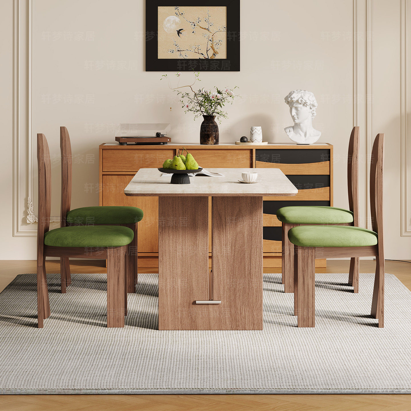 德利丰下挂岩板黑色中古风餐桌椅组合小户型设计师简约现代家用,淘宝优惠券,粉丝福利购,淘宝优惠卷