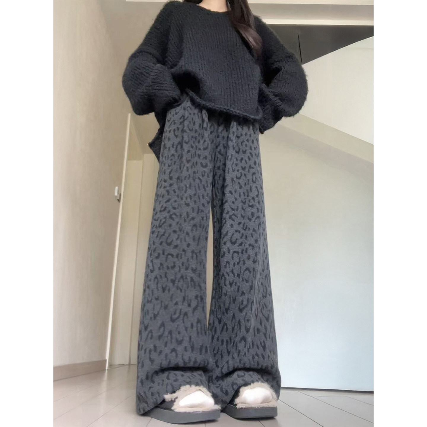 加绒加厚豹纹裤子女冬季新款胖妹妹mm高腰宽松显瘦阔腿糯米休闲裤,淘宝优惠券,粉丝福利购,淘宝优惠卷
